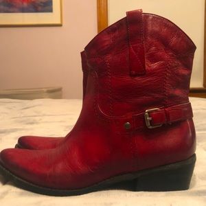 Franco Sarto Leather Cowboy Boots Embroidered Red